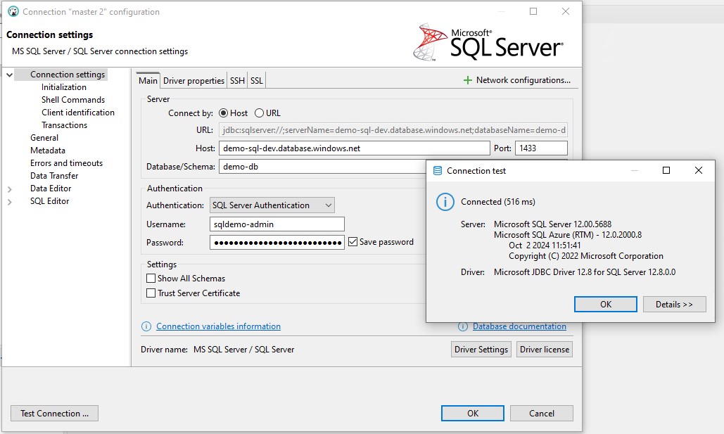 Test sql connection